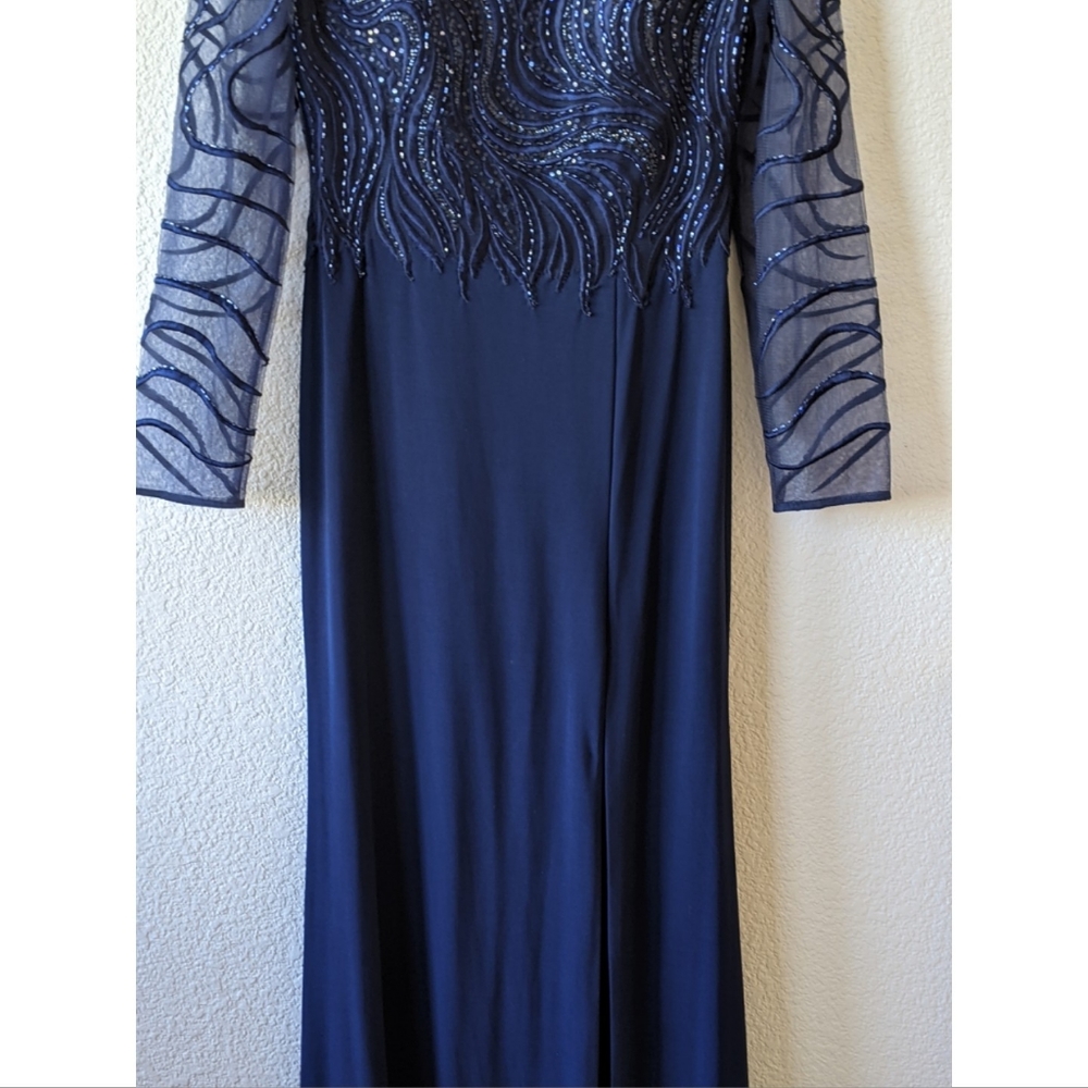 Basix black label navy embellished illusion gown - Picture 4 of 13